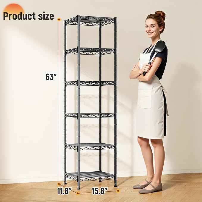 6 Wire Shelving Metal Shelves Storage Rack:Adjustable Storage Shelves Standing - Image 3