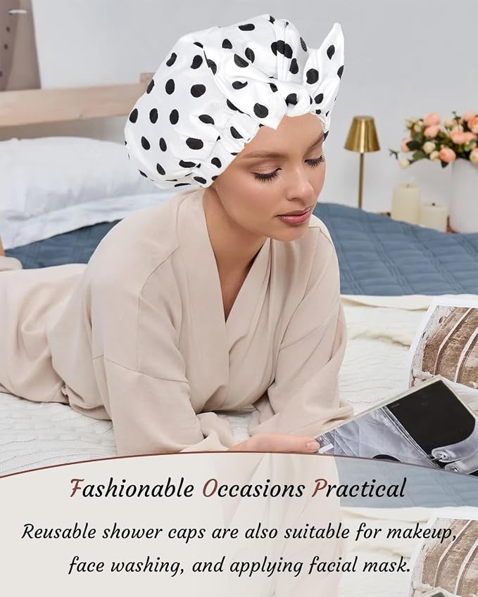 2Pcs Shower Caps for Women Shower Cap Reusable Waterproof Hair Cap for Shower - Image 7