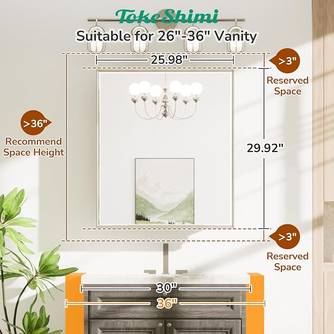 TokeShimi 26x30 Recessed or Surface Mounted Medicine Cabinet Mirror, Aluminum - Image 3