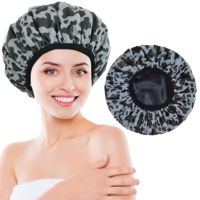 Shower Cap for Women, Shower Caps Reusable Waterproof, Large Plastic Satin by choshion