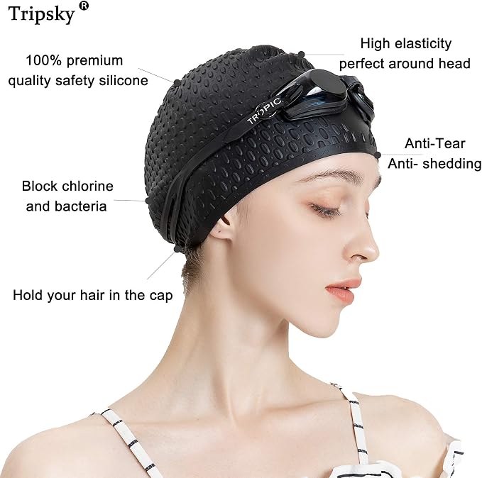 Tripsky Silicone Swim Cap, Comfortable Bathing Cap Ideal - Image 2