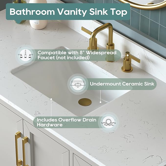 48 Inch Bathroom Vanity with Sink Combo, Solid Wood Frame with Mable Top - Image 8