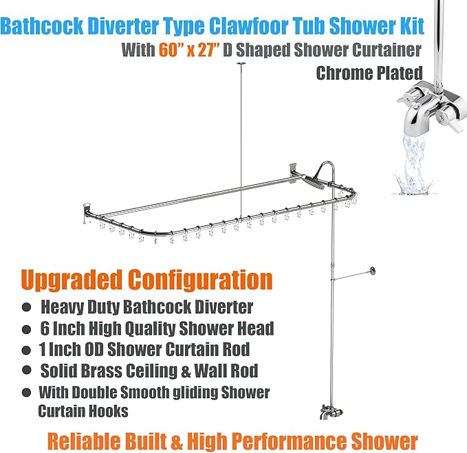 Clawfoot Tub Shower Kit, Add On Shower - Image 2