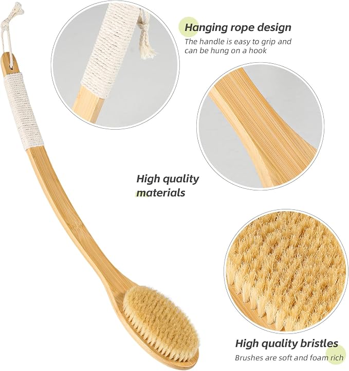 ​​​​Bath Body Brush Shower, Moderately Soft Natural Bristle Body Brush - Image 2
