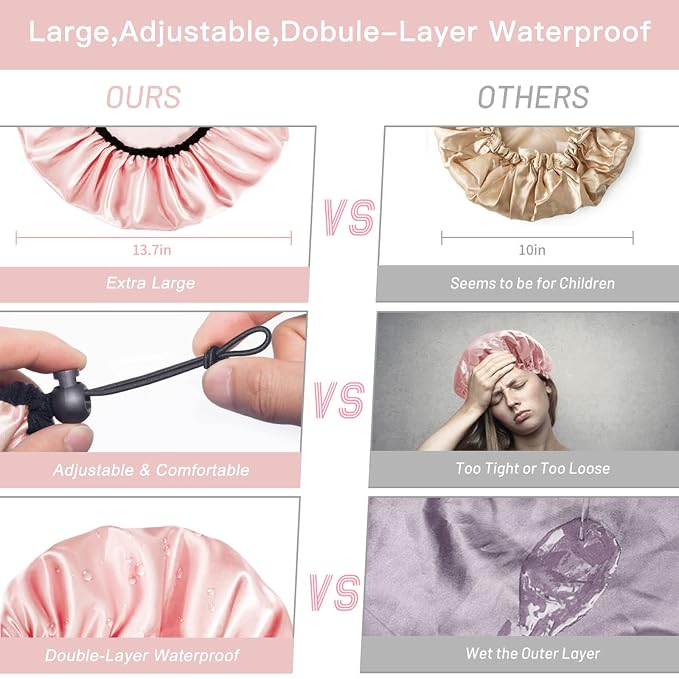 Auban Shower Cap for Women, Adjustable Reusable, Extra Large, Double-Layer - Image 6