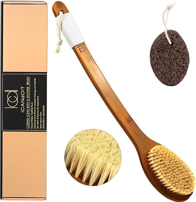 ICANdOIT-17.71Inch Natural Stiff Sisal Bristles Anti-Slip Long Handle Bath Brush by Beautyisanattitude-ICANdOIT