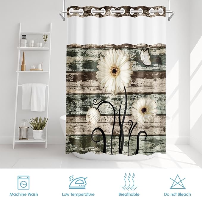 No Hook Vintage Flower Shower Curtain - Image 6