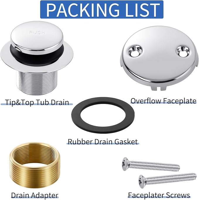 Chrome Bathtub Drain Tip-Toe Tub Trim Set - Image 4