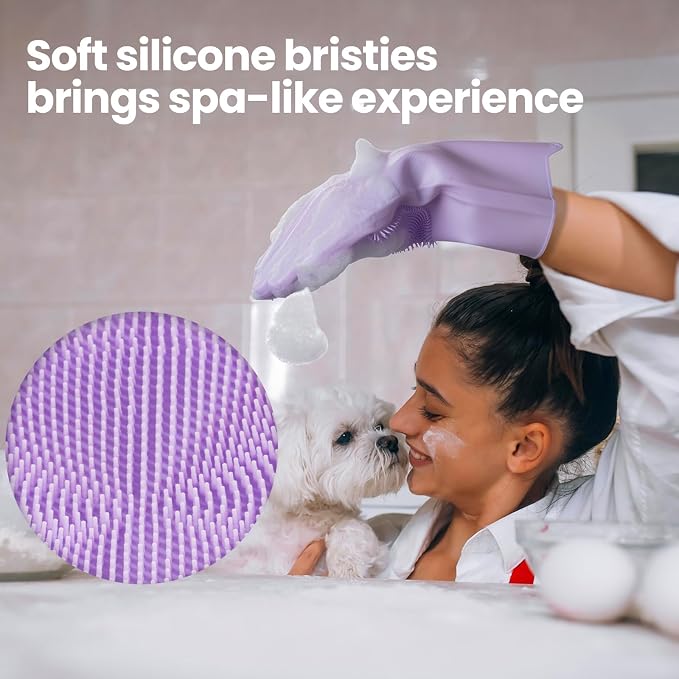 DELOMO Dog Washing Gloves 1 Pair: Soft and Gentle Silicone Pet Grooming Gloves - Image 4