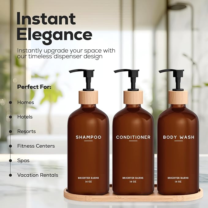 Amber Shampoo and Conditioner Dispenser Set by Brighter Barns - Image 2
