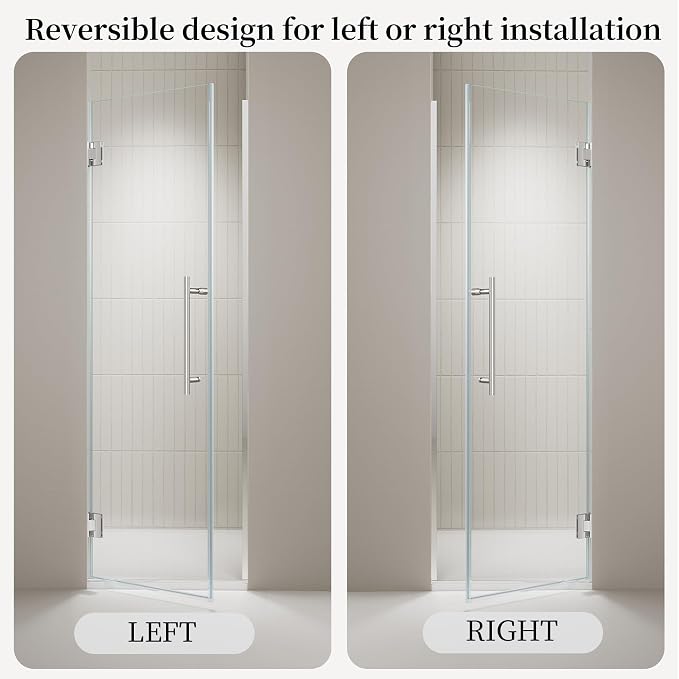23.6-23.8" x 72" Frameless Hinged Shower Door, Single Swing Shower Panel - Image 7