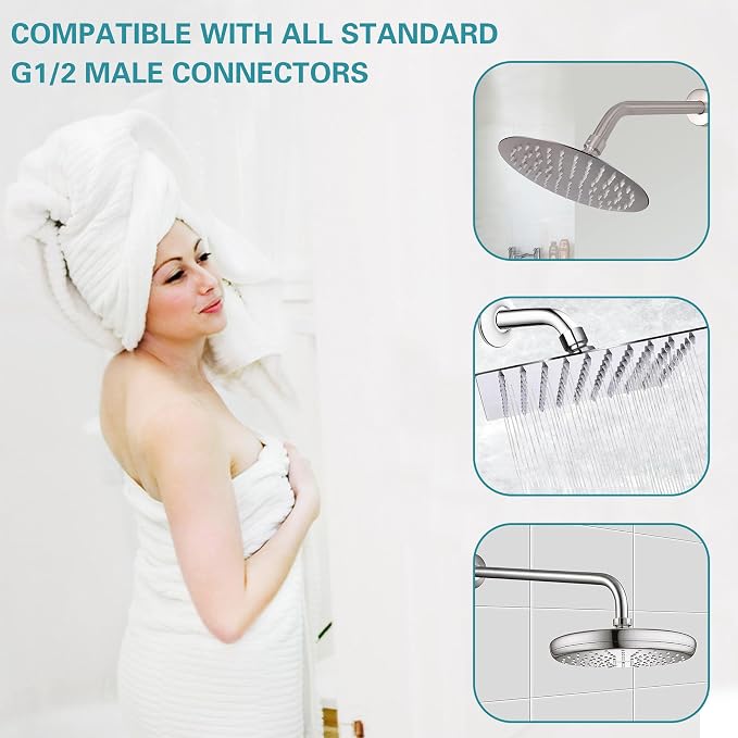 16 Inch Shower Arm with Flange, Stainless Steel 90 Degree Rain Shower Head - Image 7