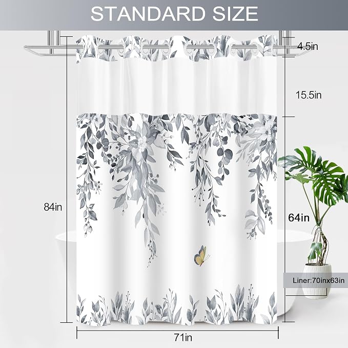 No Hook Shower Curtain and Liner Set, Bath Curtain Sets - Image 7