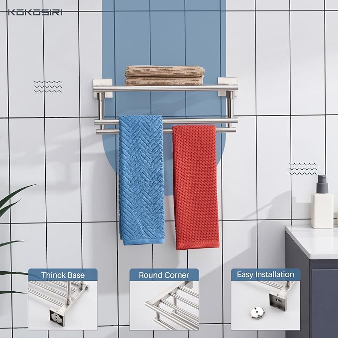 KOKOSIRI Towel Shelf with Double Towel Bars 16 Inches Bathroom Towel Rack Towel - Image 7