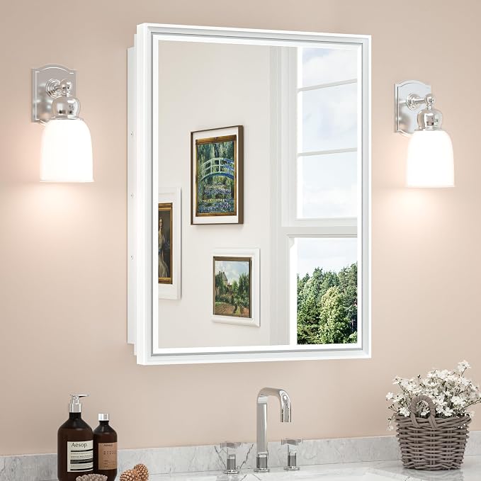 TETOTE Medicine Cabinet Mirror White Framed 21 x 27 Inch Aluminum Framed by TETOTE
