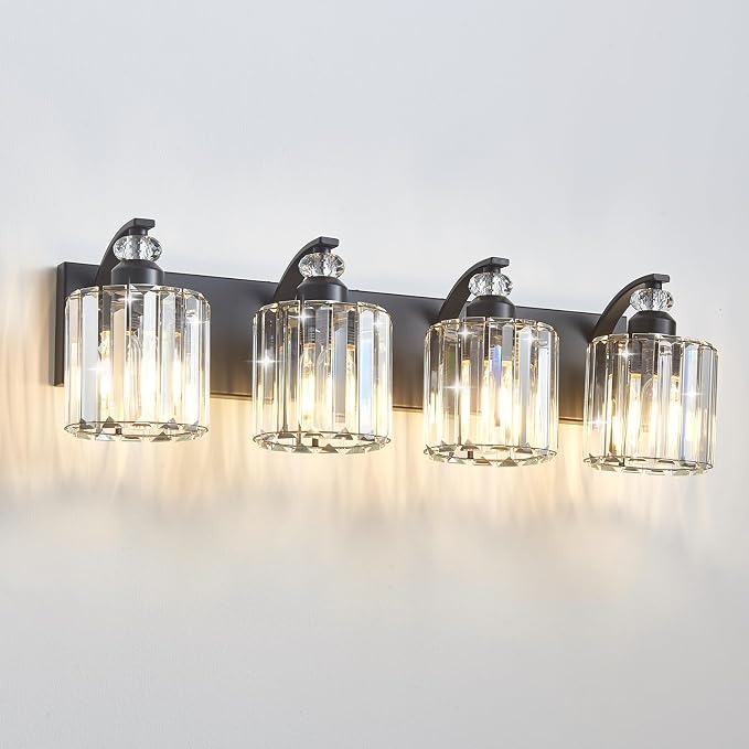 4-Light Black Bathroom Light Fixture Modern Vanity Lights Over Mirror Vintage by Zqoyn