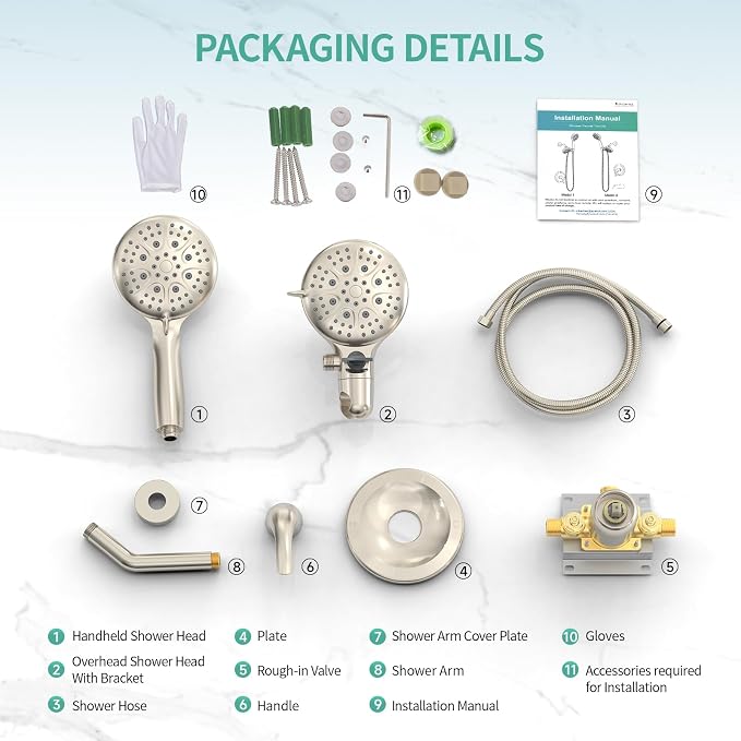 SR SUN RISE Shower System with Handheld Shower and Rain Shower Combo Set High - Image 9