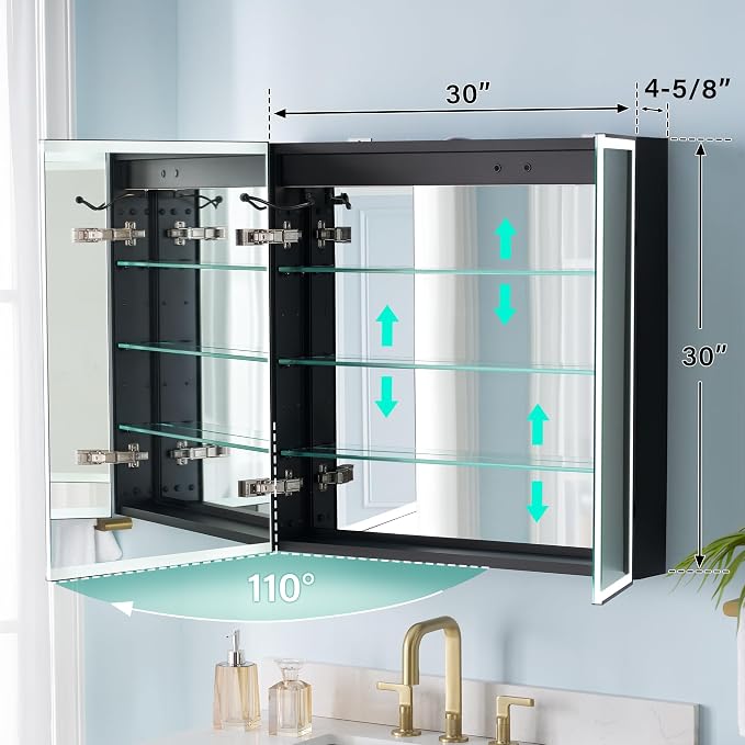 WELLFOR 30" X 30" LED Mirrored Medicine Cabinet, Medicine Cabinets - Image 2