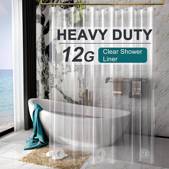 AmazerBath Heavy Duty Shower Curtain Liner 12 Gauge, 72 x 96 Inches Clear by AmazerBath