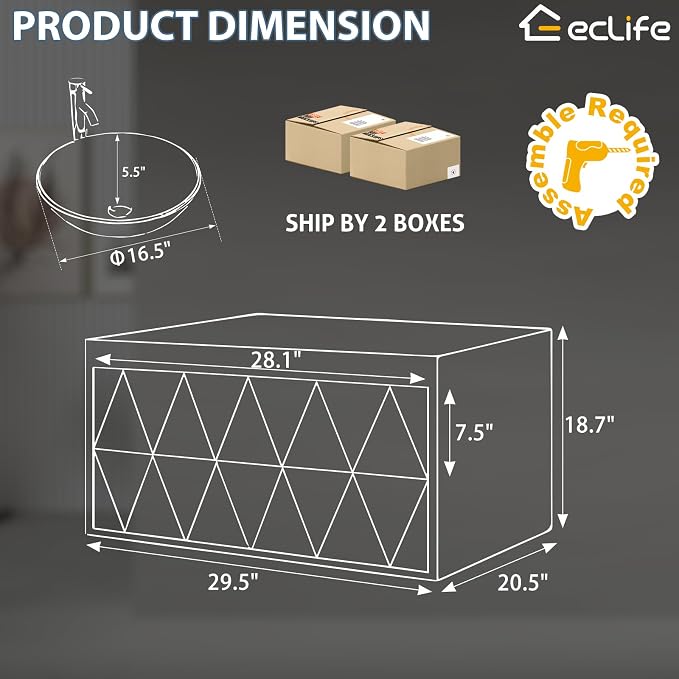 eclife 30" Floating Bathroom Vanities - Image 2