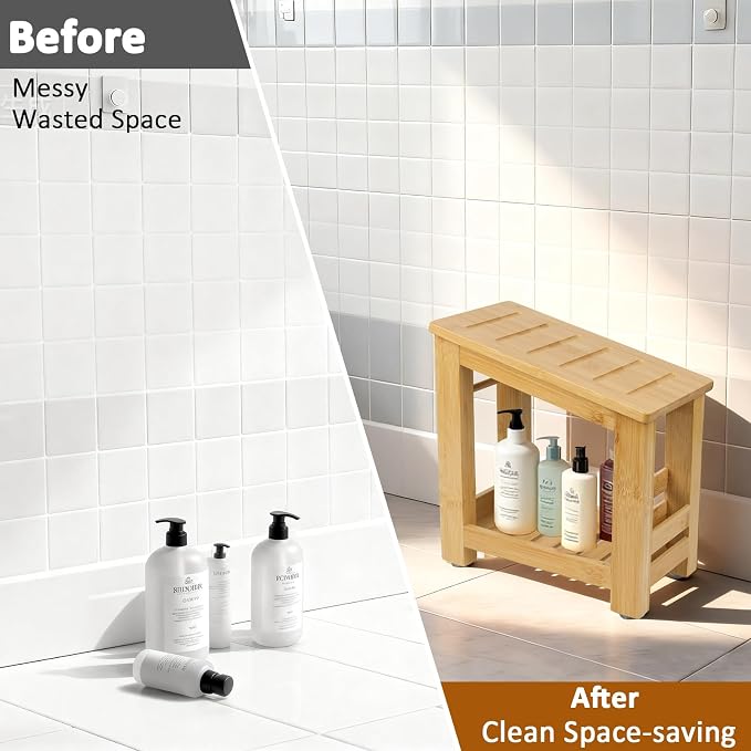 Shower Foot Rest, Small Bamboo Foot Stool - Image 6