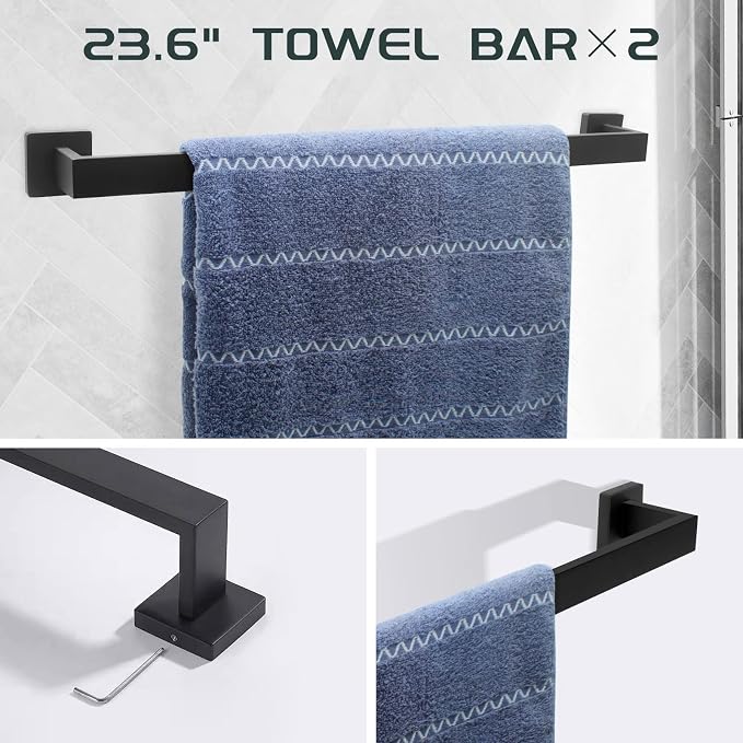 Matte Black Bathroom Hardware Set Towel Bar Set Black Bathroom Hardware - Image 2
