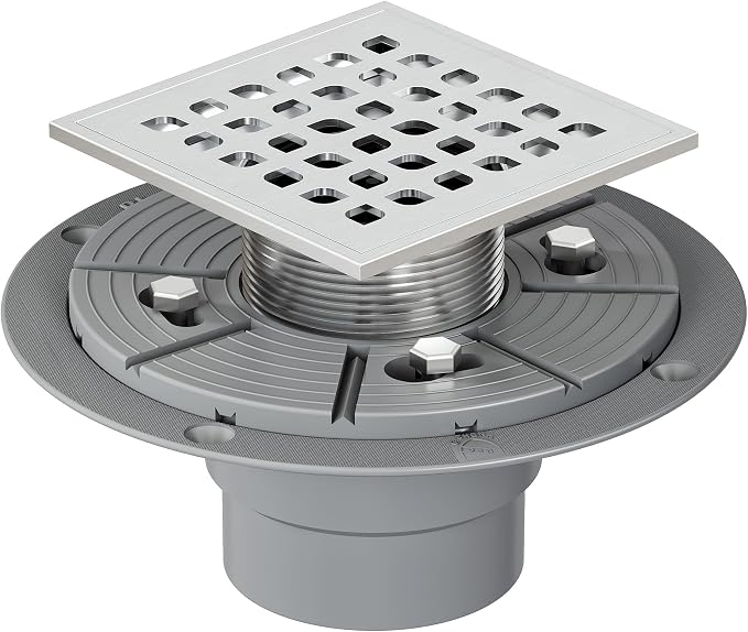 Neodrain Square Shower Drain, 4 inch Stainless Steel 304 Grate and PVC Drain by Neodrain