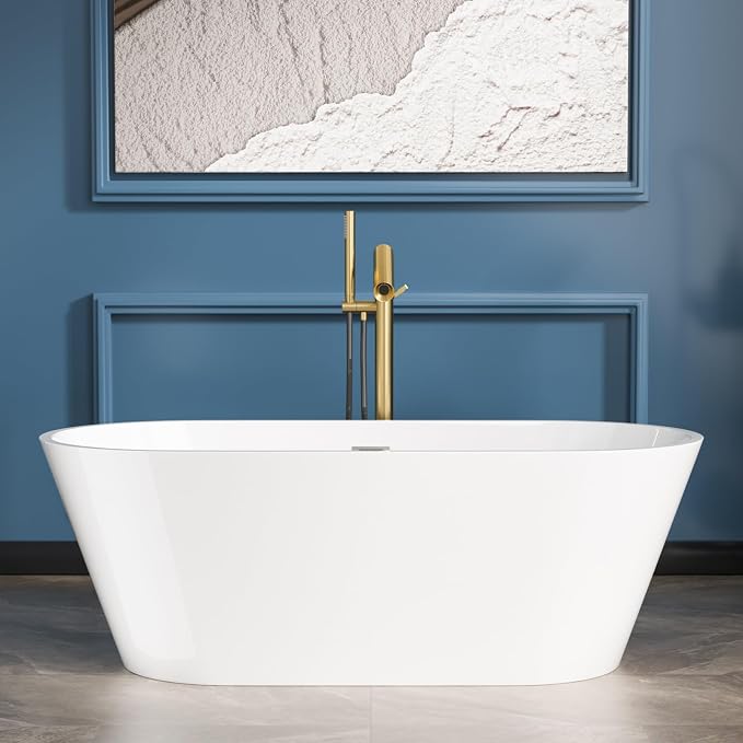 Sarlai 63 Inch Acrylic Freestanding Soaking Bathtub Contemporary Soaking White by Sarlai