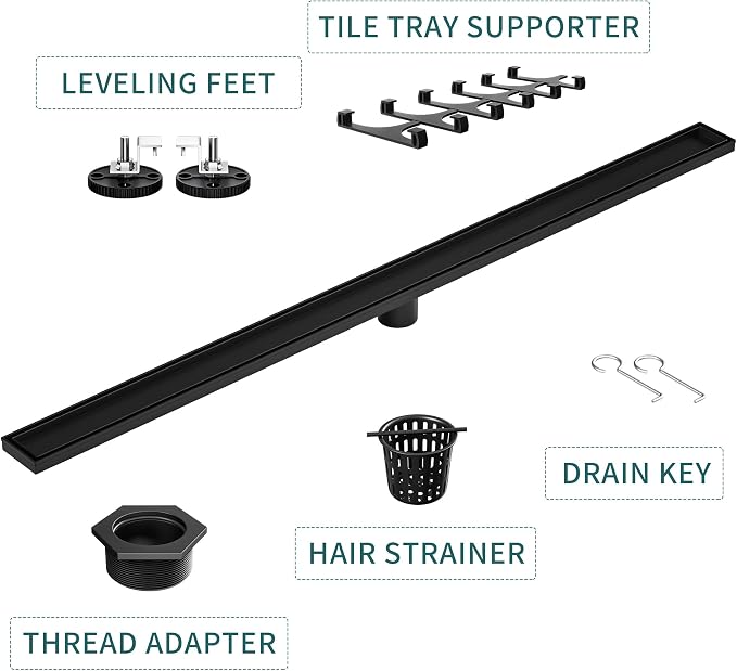 Linear Shower Drain 48", Matte Black Floor Drain - Image 4