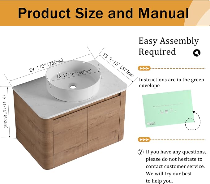 Malwee 30" Floating Bathroom Vanity - Image 2
