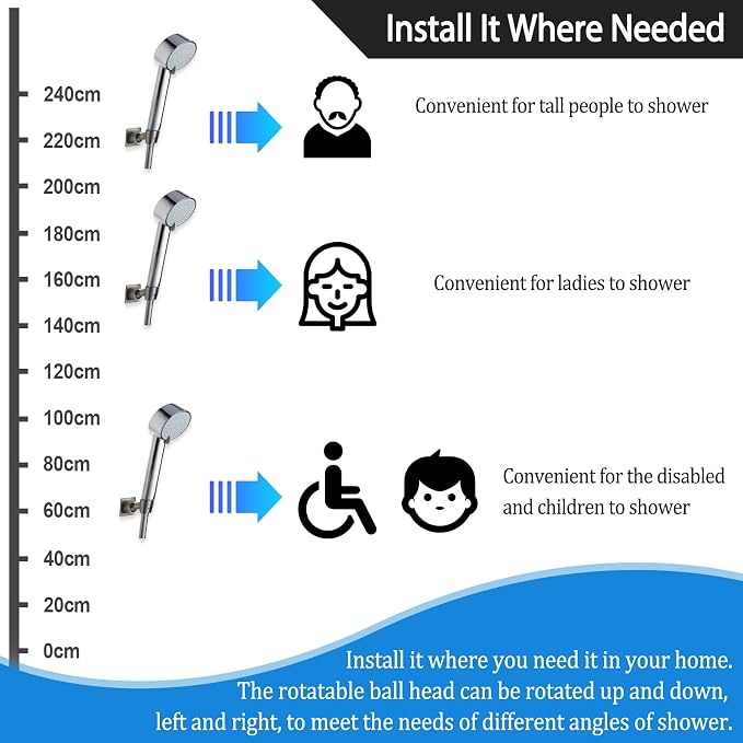 Shower Head Holder All Metal Handheld Shower Wand Bracket Adhesive Shower Wall - Image 5