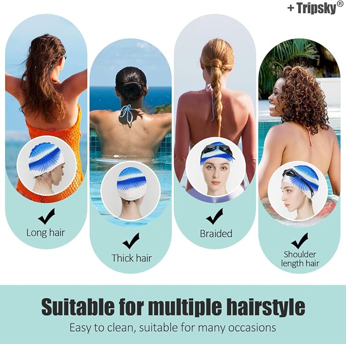Tripsky Silicone Swim Cap, Comfortable Bathing Cap Ideal - Image 3