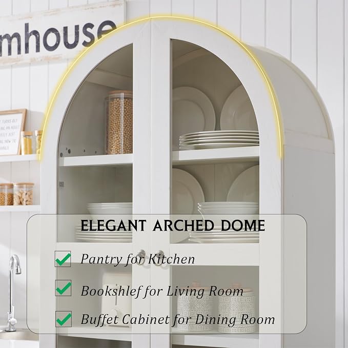 71" Tall Arched Kitchen Pantry Cabinet, Wood Kitchens Storage Cabinets - Image 4