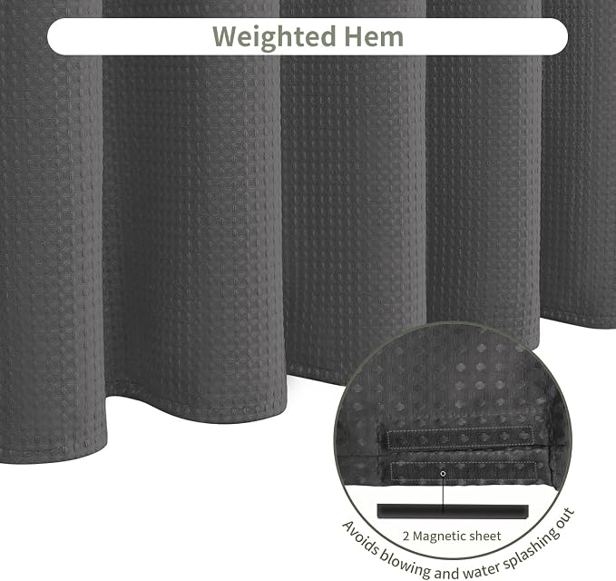 Inhousolu Fabric Shower Curtain Waffle Weave, Graphite Grey 230 GSM Heavy Duty - Image 5