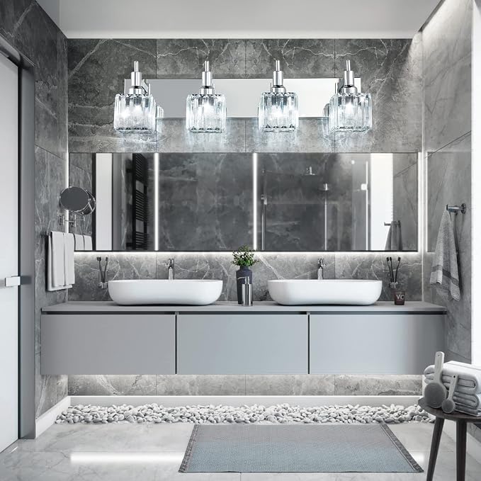 Modern Crystal Bathroom Vanity Light 4-Light Wall Light Fixtures Over Mirror - Image 6