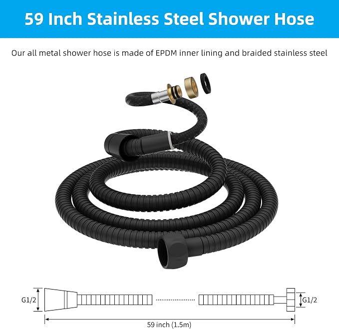 Hibbent All Metal Shower Hose, 59 Inch Stainless Steel Extra Long Bathroom - Image 6