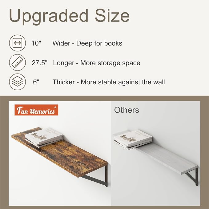 Fun Memories 27.5" W x10 D Floating Shelves, Large Wall Shelves 27.5 Inch Long - Image 5