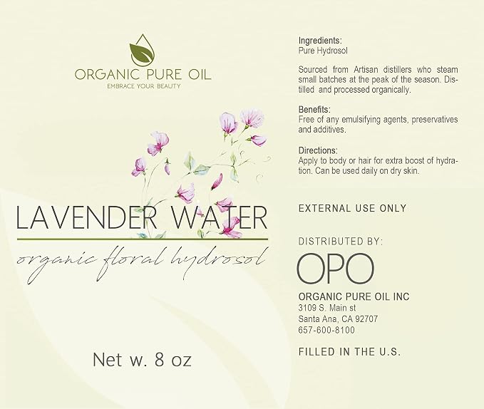 OPO Lavender Hydrosol Spray 8 oz & Sprayer Pure Steam Distilled Vegan Toner - Image 2