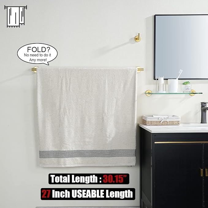JQK Gold Towel Bar, 30 Inch 304 Stainless Steel Thicken 0.8mm Towel Rack - Image 3
