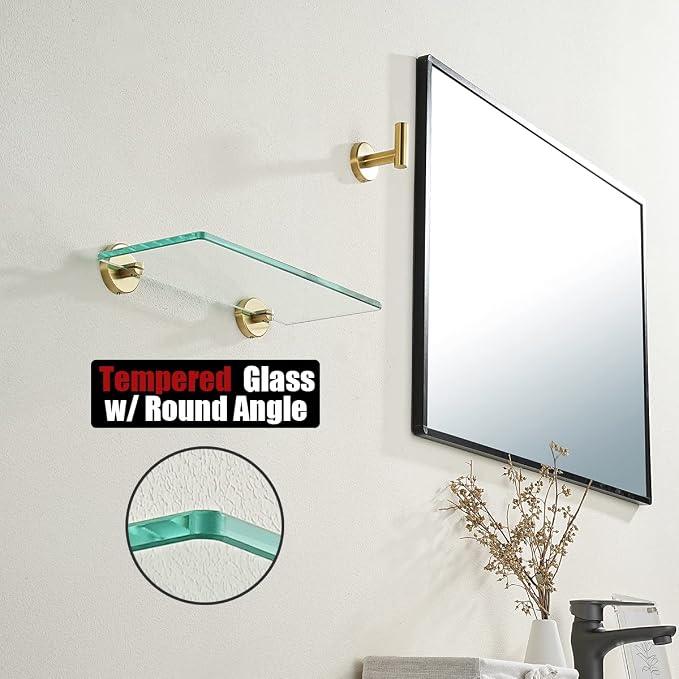 JQK Bathroom Glass Shelf Gold, Tempered Glass Shower Storage 12 by 5 inches - Image 6