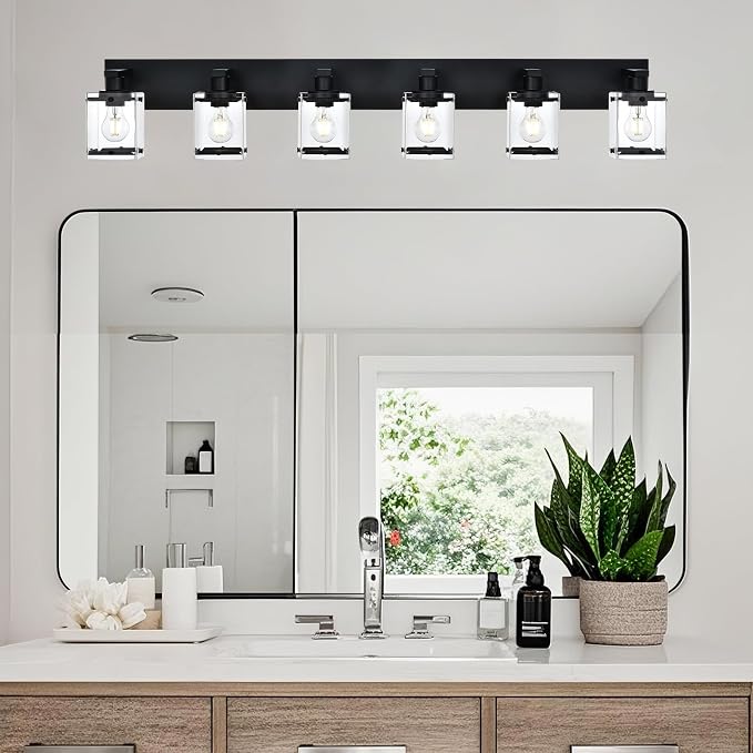 6-Light Bathroom Light Fixture Black Finish, Modern Vanity Lighting - Image 3