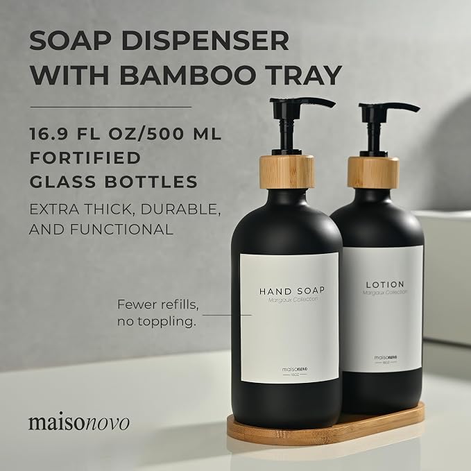 Maisonovo Glass Soap Dispenser Bathroom Set | Hand Soap and Dish Soap Dispenser - Image 2
