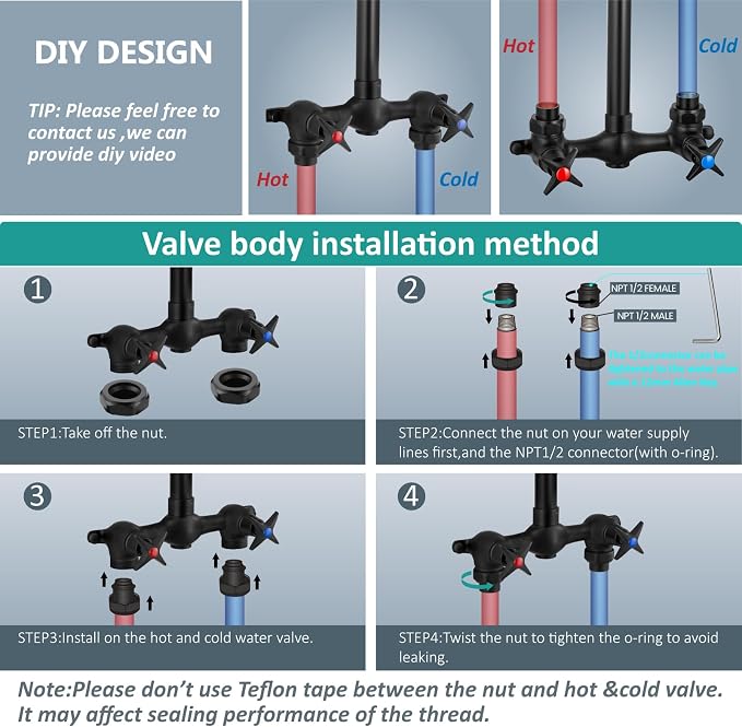 Aolemi Outdoor Shower Kit Fixtures Faucet System Double Handle Exposed Shower - Image 9