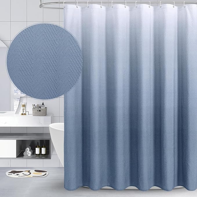 Gibelle Ombre Blue Shower Curtain, 3D Embossed Textured Herringbone Fabric by Gibelle