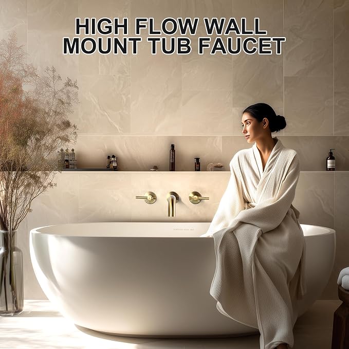 ALEASHA Wall Mount Tub Filler Tub Faucet High Flow Bathtub Faucets Two Handles - Image 6