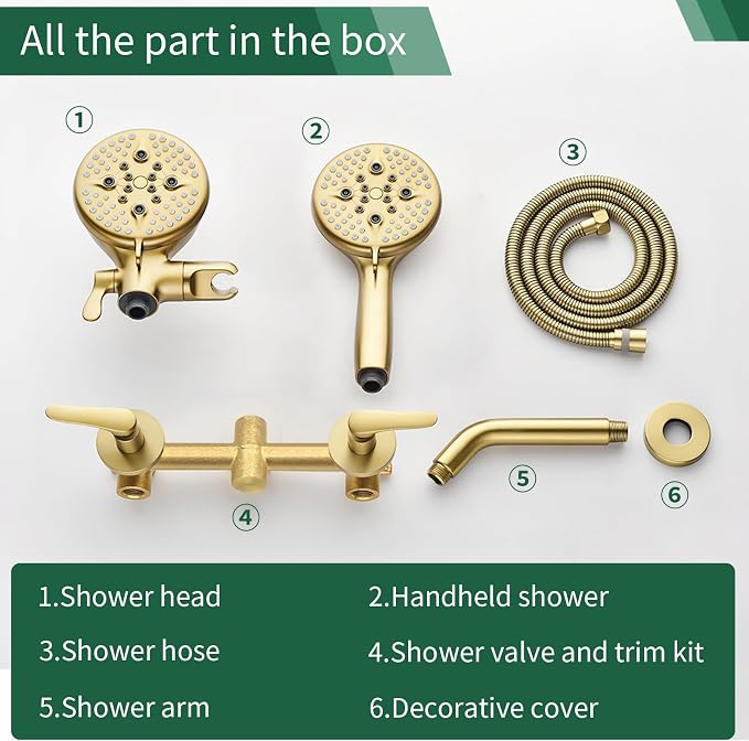 2 Handle Shower Faucet Shower System Complete 2 in 1 Shower Combo Set - Image 5