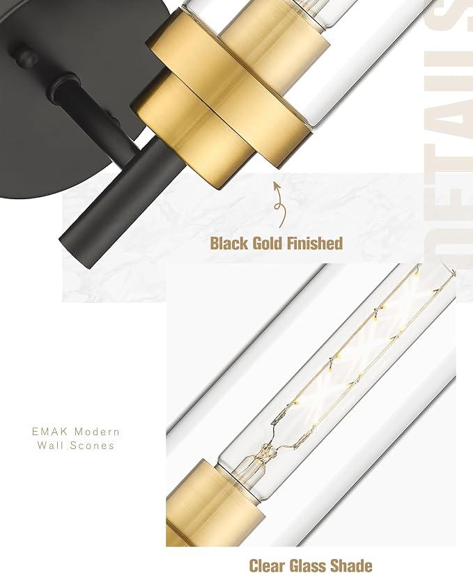 Emak Black and Gold Sconces Wall Lighting, Modern Vanity Lights - Image 3