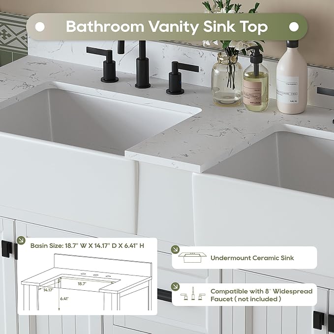 60 Inch Bathroom Vanity with Double Sink, Farmhouse Bathroom Sink Cabinet with - Image 4