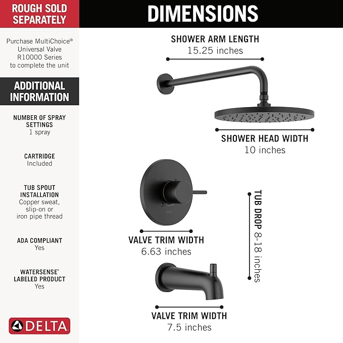 Delta Faucet Modern Raincan Round Single-Function Tub and Shower Trim Kit Black - Image 3