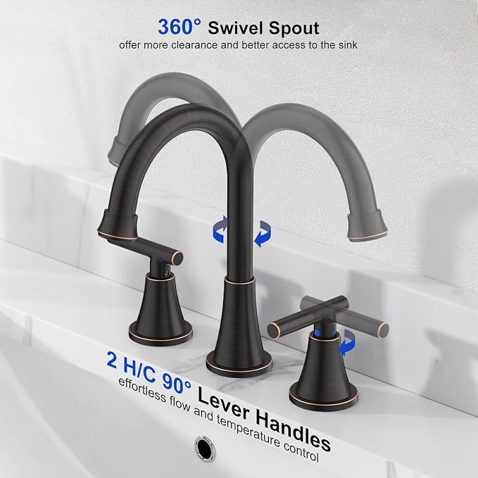 Bathroom Faucets for Sink 3 Hole, Hurran Oil Rubbed Bronze Bathroom Sink Faucet - Image 3